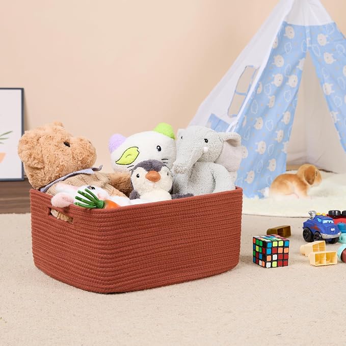 MiniArk Large Storage Baskets for Shelves, 17 x 13 x 7.5” Closet Organizers Bins for Clothes Blanket Towels, Baby Nursery, Toy Baskets Box, Woven Rope Baskets, 2 Packs Oxide Red - Image 5