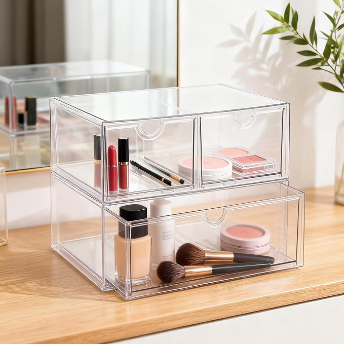 Prsildan Acrylic Drawer Makeup Organizer with 3 Drawers, Clear Stackable Storage for Baby Bottles, Craft, Jewelry & Hair Accessories, Multi-Use for Vanity, Countertop, Office Desk Organization - Image 6