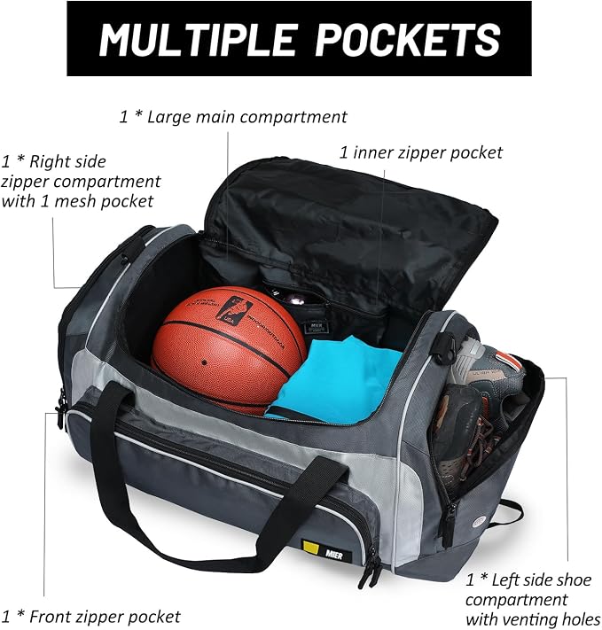 MIER Large Gym Bag for Men 60L Duffel Bag with Shoe Compartment | Lightweight & Durable Sports Duffles; Suited for Workout Fitness Travel Weekender; Water Resistant; Adjustable Shoulder Strap - Image 2