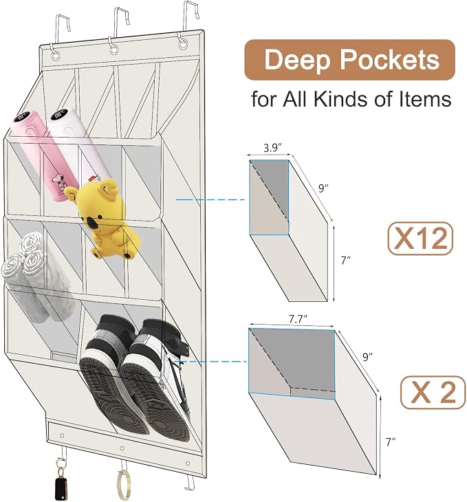 2 Pack Over the Door Shoe Organizers, Hanging Shoe Organizers Large Pockets | Shoe Storage for Closet, Shoe Holder for Boots, Sneakers, Heels, Hanging Shoe Organizer Shoe Rack for RV, Dorm, Home, Beige - Image 9