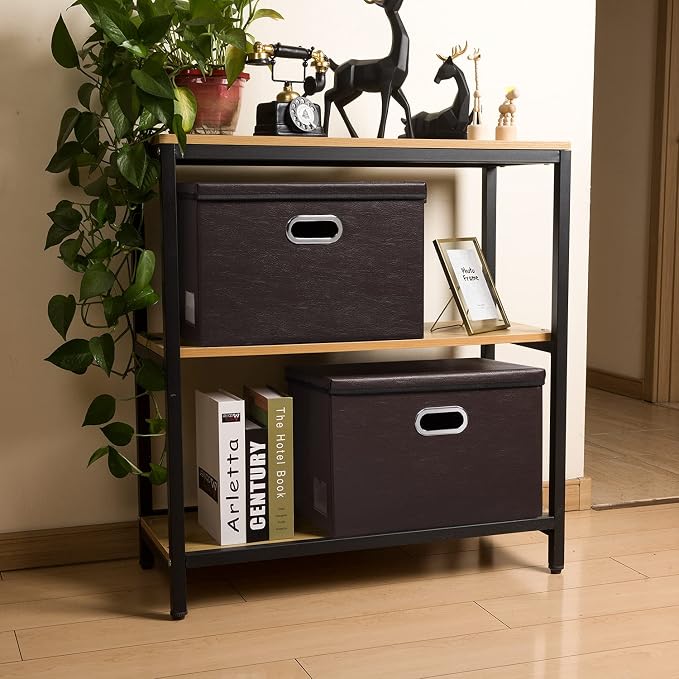 Foldable Storage Bins with Lids [5-Pack] Leather Fabric Collapsible Storage Boxes Organizer Containers Baskets Cube with Cover for Bedroom Closet Office Nursery Brown 14.9x10.8x10 - Image 3