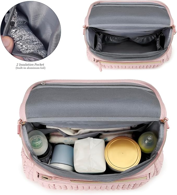 Lmbabter Diaper Bag Backpack Messenger Bag Travel Backpack Maternity Bags Stylish Baby Bag with Changing Pad for Mom (Pink) - Image 5
