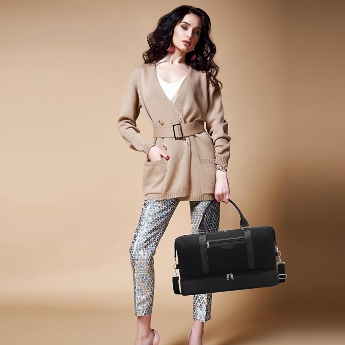 Oeihuivt Weekender Bags for Women - 21 Inch Large Travel Duffel Bag 3-Piece Set with Shoe Compartment, Heavy-Duty Canvas & Leather Carry On Overnight Tote (Airplane Approved) - Image 8
