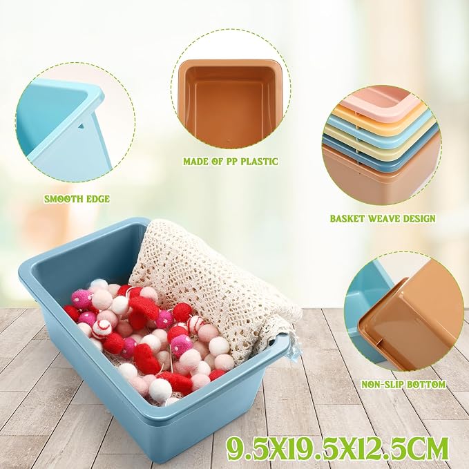 Thyle 12 Pieces Plastic Cubby Bins with Labels Classroom Book Bins Stackable Storage Container Durable Toy Storage Organizer Baskets for School Classroom Office (Simple,Morandi Color) - Image 3