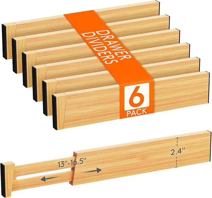 Lifewit 2.4" Kitchen Drawer Dividers, Adjustable Bamboo Drawer Organizers | 6 Pack 13"-16.5" Expandable Drawer Separator for Clothes, Utensils, Dresser, Cabinet, Closet, Nursery Organization & Storage by Lifewit