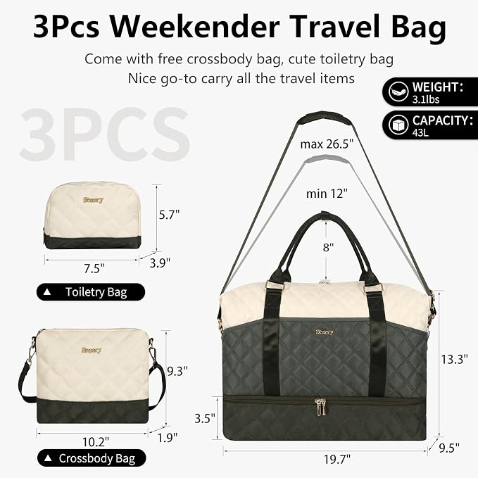 Weekender Bag, Large Travel Duffel Bag for Women, Carry on Overnight Bag with Shoe Compartment and Toiletry Bags - Image 2