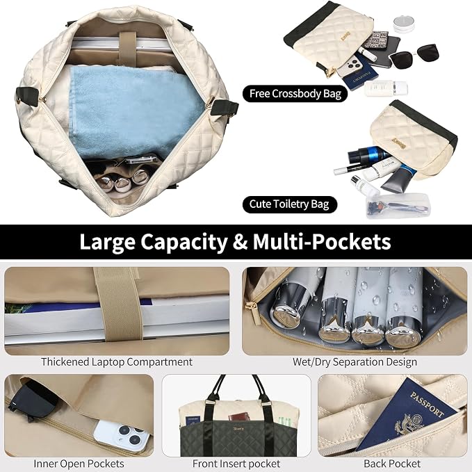 Weekender Bag, Large Travel Duffel Bag for Women, Carry on Overnight Bag with Shoe Compartment and Toiletry Bags - Image 3