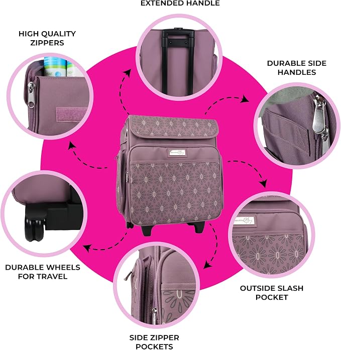 Everything Mary Rolling Scrapbook Tote – Purple Pattern Spacious Craft Storage with Multiple Pockets for Art Supplies, Tools & Essentials – Portable, Durable & Foldable - Image 2