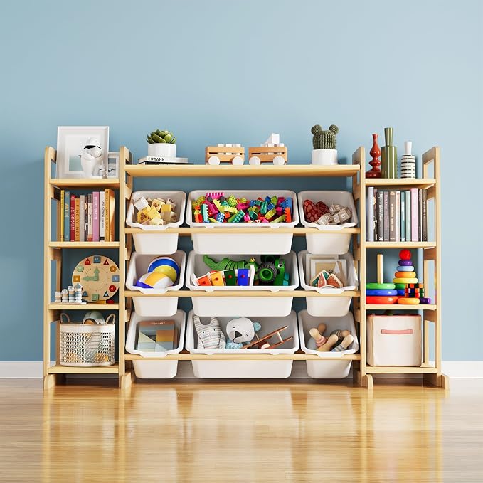 SpaceAid Large Toy Storage Organizer 9 Shelves 9 Bins, Toy Organizers Storage Bookshelf, Kids Bin Shelf Toys Box Bookcase for Bedroom Playroom Organization Room Decor, White by SpaceAid