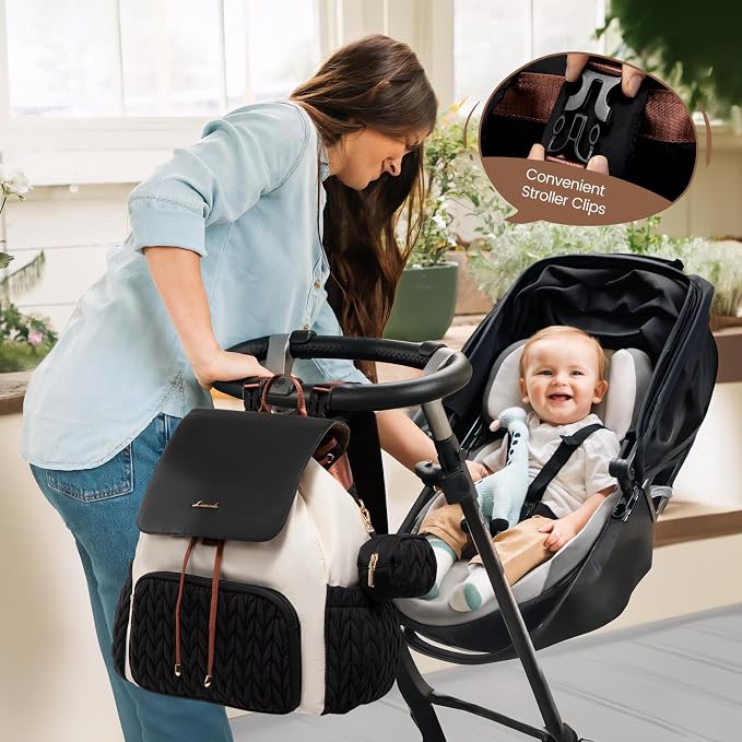 LOVEVOOK Diaper Bag Backpack, Small Baby Bag, Cute Baby Diaper Bag, Stylish Water-Resistant Travel Baby Bag for Mom, Baby Backpack with Changing Pad, Stroller Straps -Black Beige - Image 3