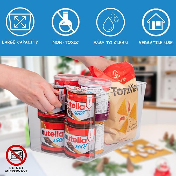Set of 8 Pantry Organizers and Storage, Clear Plastic Bins(4L+4S) | BPA-free PETG storage containers with handles, ideal for kitchen, fridge, bathroom, cabinet, office, and dorm organization - Image 5