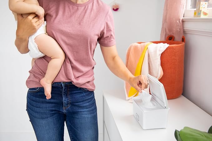 Ubbi Baby Wipes Dispenser with Weighted Plate, Oat | Rubber Seal Keeps Wipes Fresh, Non-Skid Feet, Holds Standard Pack of Wipes, Baby Changing Station Essential - Image 2