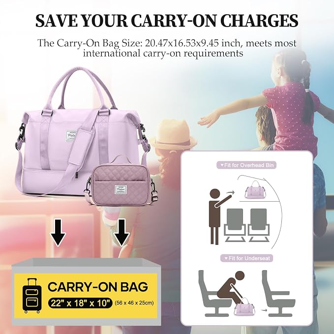 Weekender Bags for Women,Personal Item Travel Bag with Shoes Compartment | Overnight Travel Duffel Bag with Grid Toiletry Bag,Carry-On Bag,Extra Large - Image 2
