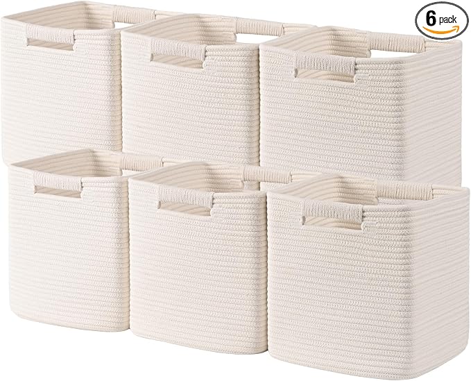 11 Inch Storage Cubes, 6 Pack Cube Storage Bins for Organizing, Cotton Rope Woven Baskets for Shelves, Bathroom, Kids Room, Closets, Baby Nursery by Degeyoyo