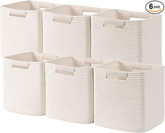 11 Inch Storage Cubes, 6 Pack Cube Storage Bins for Organizing, Cotton Rope Woven Baskets for Shelves, Bathroom, Kids Room, Closets, Baby Nursery by Degeyoyo