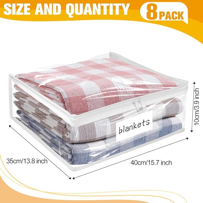 Plastic Storage Bags with Easy-Glide Zipper, Pack of 8, Durable Clear Vinyl Zippered Storage Bags for Clothes Sweaters Comforters Blankets Sheets Bedding (15.7 x 13.8 x 3.9 Inch, Transparent White) - Image 3