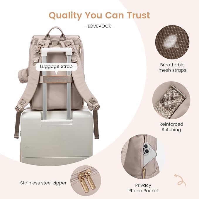 LOVEVOOK Diaper Bag Backpack, Baby Travel Bags for Boys & Girl, Toddler Waterproof Diaper Bag w/Changing Pad (Camel, 17.3''-Large) - Image 4
