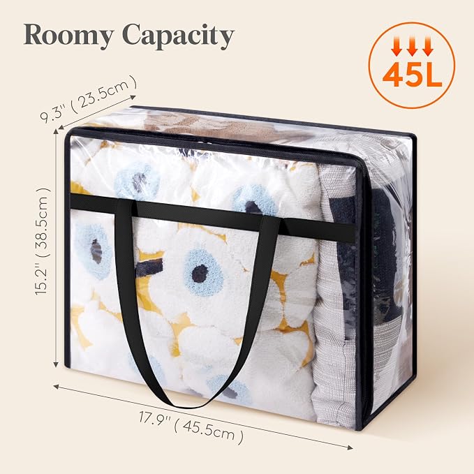 Lifewit 4 Pack Clear Clothes Storage Bags, 45L Plastic Blanket Storage Bag, Vinyl Foldable Moving Bags with Zipper, Closet Organizers and Storage Containers for Bedding, Duvet, Comforter - Image 4