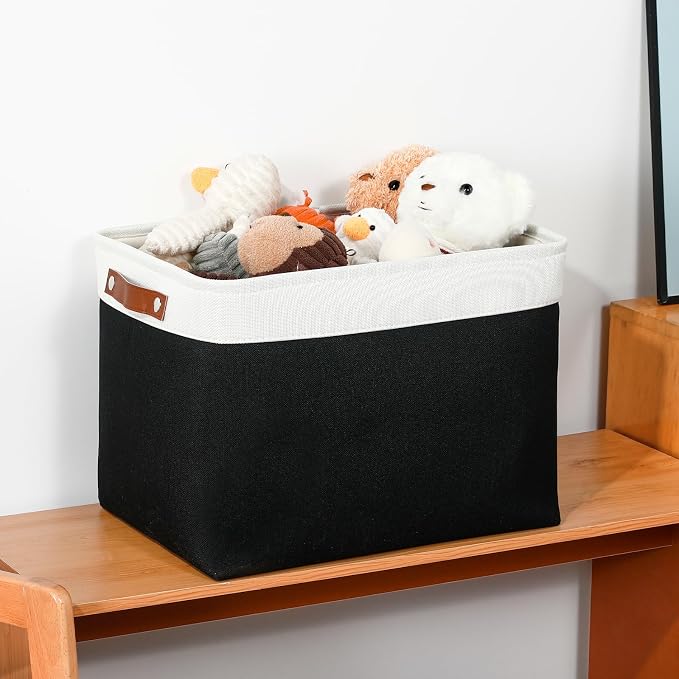 DULLEMELO Large Storage Baskets Fabric Storage Bins, Canvas Storage Basket for Shelf Toys, Decorative Large Storage Bins with Handle for Baby Gift(White&Black) - Image 6