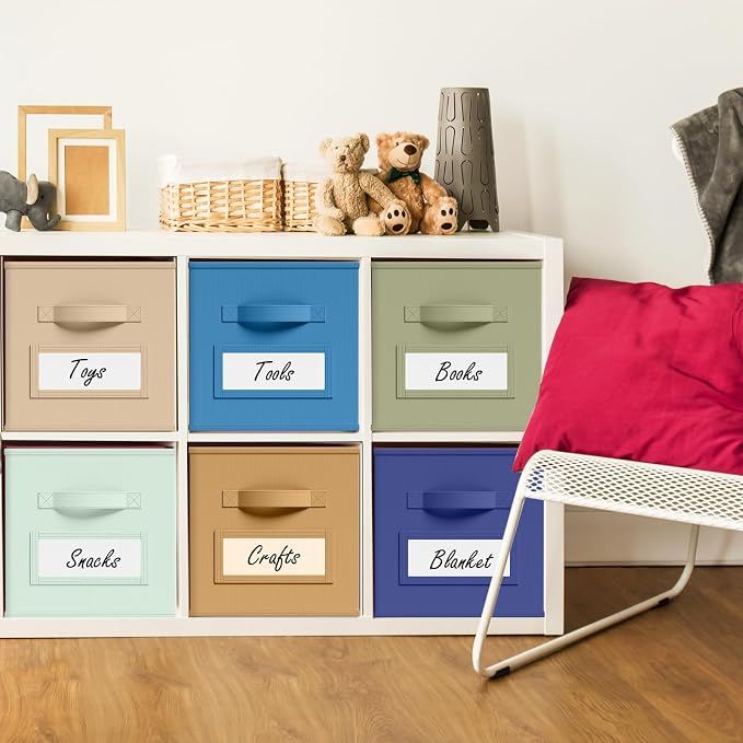 Teenyyou 10 Pack Fabric Storage Cubes 11 Inch Collapsible Cube Bins with Label Window & Handle Foldable Organizers Baskets for Shelf Closet Nursery Kids Room Clothes Book Toy(Boho) - Image 2