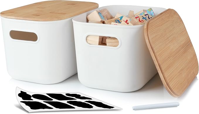Citylife 2 PCS Storage Bins with Bamboo Lids & 10 PCS 1.3 QT Small Plastic Storage Container Stackable Box for Organizing - Image 2