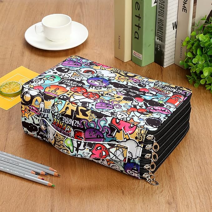 250 Slots Colored Pencil Case Organizer, 5 Layer Bag | Twill Oxford fabric, 255 elastic loops, detachable handle, for travel, home storage, drawing tools, creative gifts - Image 6