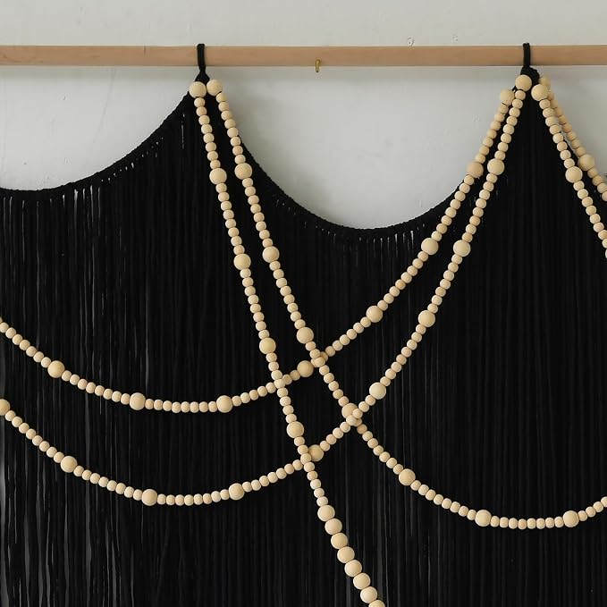 Macrame Wall Hanging Black Yarn Tapestry Boho Fiber Art Decor 57"W*43"L | Black Wall Hanging, Woven Fiber Art, Handmade Cotton Decor, Modern Boho Style, Statement Wall Accent, Handmade Craft - Image 6