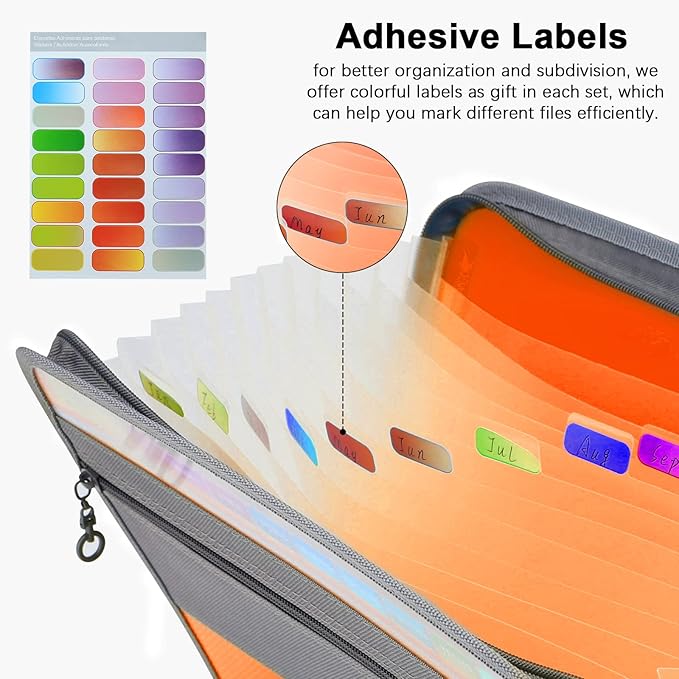 NAFY Expanding File Folders, 13 Pockets Document Organizer with Zipper, A4 Letter Size Portable Accordion Expanding File Folders with Multicolor Labels for Home Office School Supplies (Mix 4 Color) - Image 5