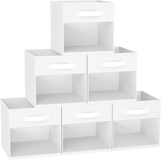 DIMJ Cube Bins, 12.2-Inch Storage Bins Cubes with Window, 6 Packs Collapsible Storage Bins with Handles, Closet Storage Baskets for Organizing Living Room, Office, 6 Pack,White by DiMJ