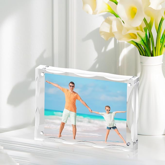 4x6 Acrylic Picture Frame 3 Pack, 10+10mm Thick, Double-Sided Transparent Magnetic Frameless Photo Frame, Desktop Freestanding Display for Office or Home - Image 2
