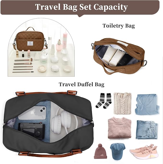 Weekender Bags for Women,Personal Item Travel Bag with Shoes Compartment | Overnight Travel Duffel Bag with Grid Toiletry Bag,Carry-On Bag - Image 3