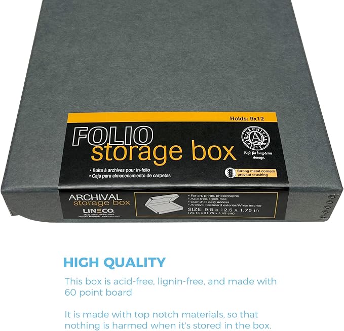 Lineco Clamshell Archival Storage Box, 9.5x12.5x1.75 Inch, Gray | Acid-Free with Metal Edge Boxboard, Organize and Store Photos Documents Cards Negatives Magazine Prints Family Records DIY - Image 5