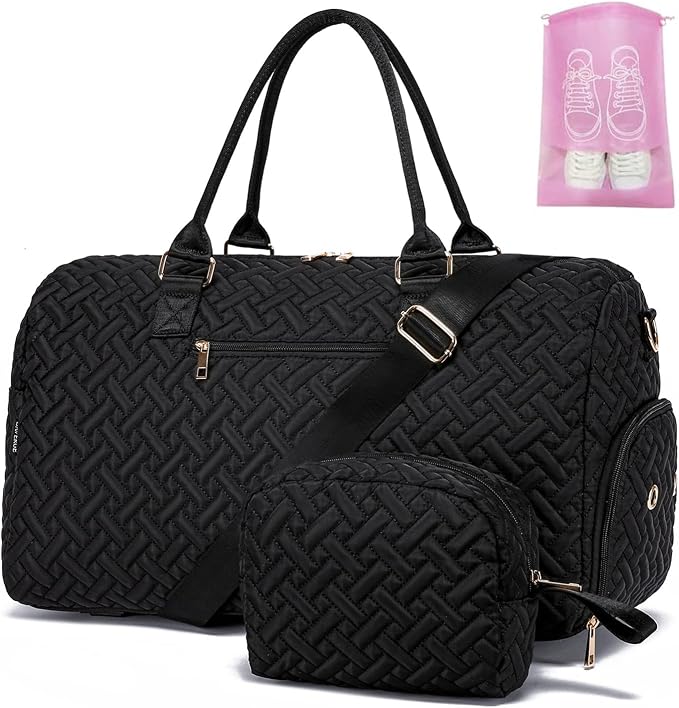 Duffle Bag for Travel, Weekender Bag with Shoe Compartment, Carry On Overnight Bag for Women with Toiletry Bag, Gym Bag with Wet Pocket, Hospital Bags for Labor and Delivery Beige by BAVERGE