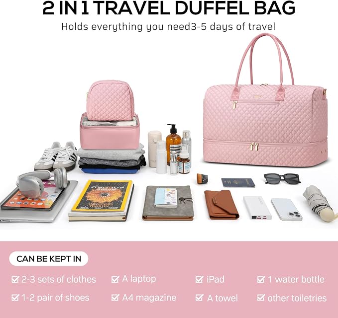Travel Weekender Carry-on Bags for Women: Duffel Bag with Shoe Compartment | 40L Ample Space for 5 Day Trip Water-Resistant Durable with Toiletry Bag & Wet Pocket Suitable for Weekend Trips and Hospital - Image 4