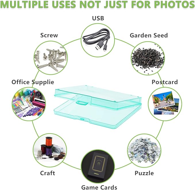 Photo Storage Box 5" x 7", 18 Inner Extra Large Photo Organizer Container, Plastic Craft Storage Box with Handle for Cards, Sticker, Seed, Scrapbooking, Craft, Classroom Supplies - Image 3