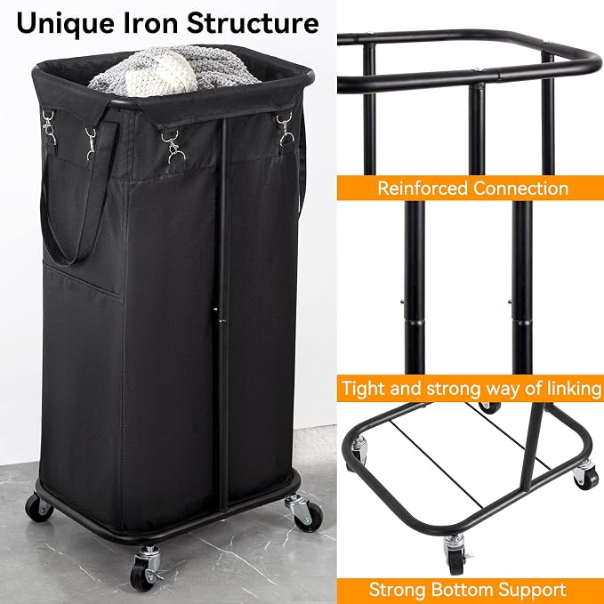 WOWLIVE 100L Rolling Laundry Basket with Wheels, Tall Laundry Hamper | Laundry Cart with Steel Frame and Removable Bag, Foldable Dirty Clothes Hamper for College Dorm, Laundry Storage, Black - Image 6