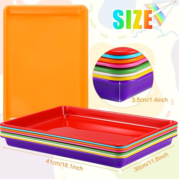 Maitys 15 Pack Plastic Art Trays 12 x 16 Inch Activity Crafts Trays Sensory Tray DIY Projects, Painting, Beads, Jewelry Office Home Organizer Arts and Crafts Supplies(Vivid Color) - Image 3
