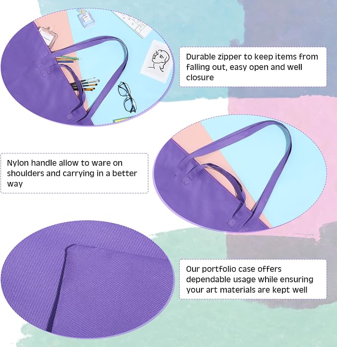 Abbylike 1 Pcs 48 x 36 Inch Art Portfolio Bag Large Size Art Supply Bag with Nylon Shoulder Waterproof Poster Board Painting Drawing Sketch Storage Carry Case for Artwork Gift Supplies (Purple) - Image 3