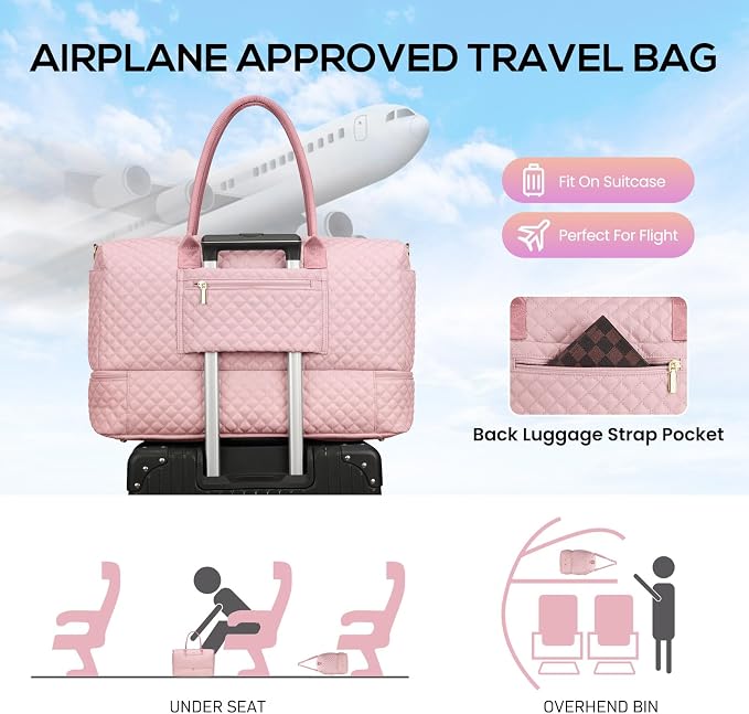 Travel Weekender Bags for Women - Duffle Bag Women with Shoe Compartment Carry On Overnight Bag with Toiletry Bag Duffel Bags with Wet Pocket for Gym Hospital Bags for Labor and Delivery Pink - Image 8