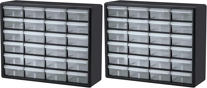 Akro-Mils 24-Drawer Plastic Storage Cabinet | 20" W x 6" D x 16" H | Black | Model 10124 | Garage Organization by Akro-Mils