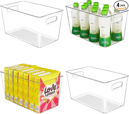YIHONG 4 Pack Clear Storage Bins, Pantry Organizer Bins with Handle, XL | Plastic Bins, Pantry Storage Containers for Kitchen, Freezer, Cabinet, Closet, Bathroom, Under Sink Organizers and Storage by YIHONG