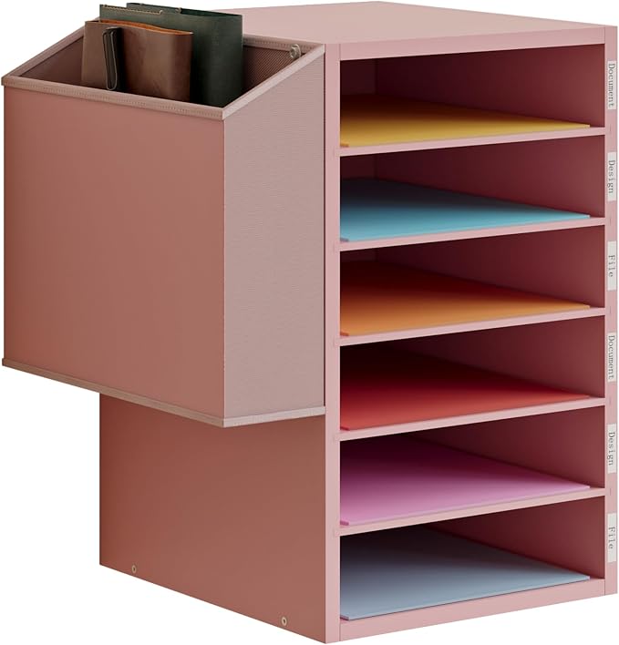 Unionly 6 Tier Adjustable Mail Sorter,Wood Paper Organizer for Class,Office | Office Mailbox with name slot,Literature Organizer with side pocket,Wooden File Storage Organizer for school,classroom,office by Unionly