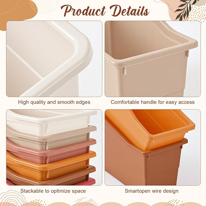 Blosssound 24 Set Book Bins for Classroom Stackable,Earth Tones | Plastic Baskets with Labels, Slanted Front, Library Supplies Organizers, Desktop Storage Bins, Teachers Home School Use - Image 3