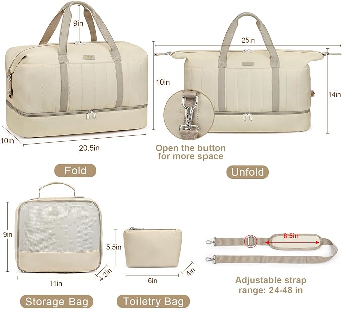 Weekender Bags for Women, 21" Travel Duffle Bag with Shoe Compartment | 3PCS Carry On Overnight Large Duffel Bag with Crossbody Bag and Toiletry Bag for Weekend Travel Gym Hospital Business Trip - Image 7