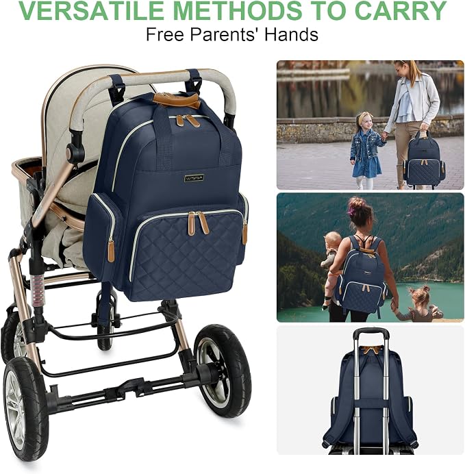 Diaper Bag Backpack with Changing Station, Baby Diaper Organizer Travel Bag | Large Capacity Diaper Bag for Moms Dads - Fold Out Changing Pad, Insulated Pockets, Stroller Straps, Baby Eessentials - Image 6