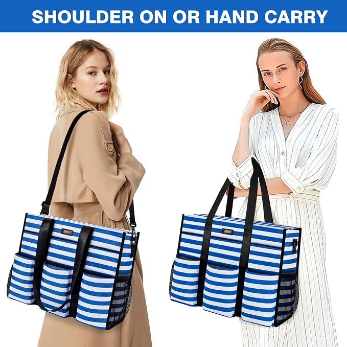 IBFUN Utility Tote Bag with 24 Pockets, Large Teacher Travel Tote for Women | Large Work Tote Bag 2pcs with Zipper for Travel Daily School Teacher Nurse, Large Lightweight Laptop Shoulder Bag Handbag - Image 3