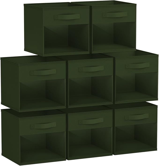 DIMJ Storage Cubes, Cube Storage Bin, 8 Pack Foldable Baskets with Window, Closet Storage Bins with Handle, 11x 11 inch Storage Cubes for Clothes, Toys, Books (Green) by DiMJ