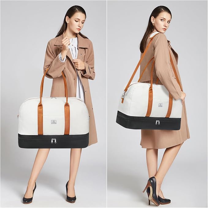 Weekender Bag for Women, Large Overnight Bag Canvas Travel Duffel Bag Carry On Tote with Shoe Compartment 21" 3Pcs Set - Image 6