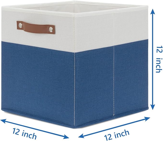 Temary Collapsible Storage Boxes - 12x12 Blue Cube Storage Bins with Handles for Organizing Home, White&Blue - Image 2