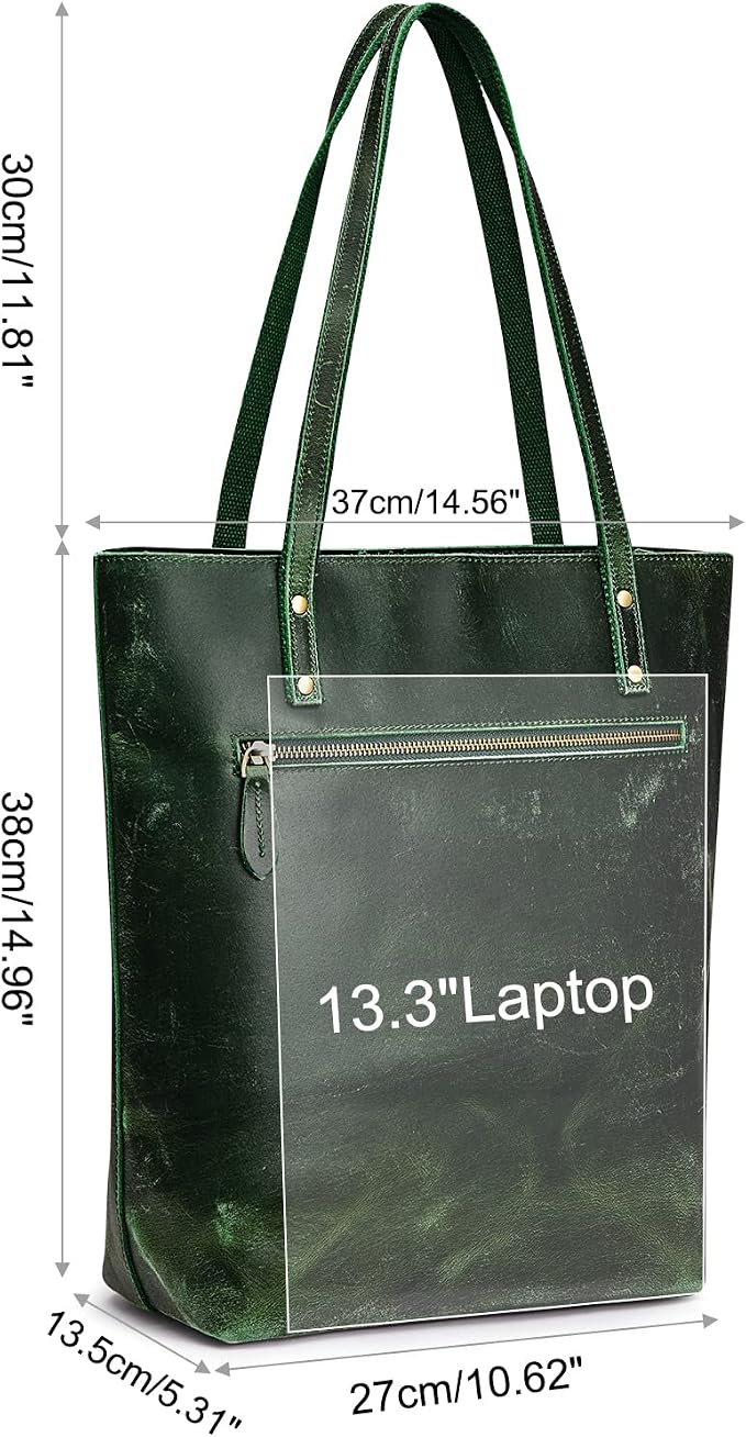 S-ZONE Leather Tote Bag for Women Work Handbag with Luggage Sleeve | Top Grain Genuine Leather, Padded Laptop Compartment, Multi Pockets, Large Retro Purse, Travel Everyday - Image 4